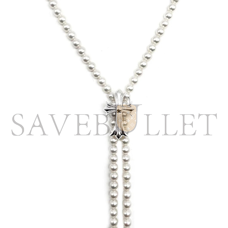 Ch*0me He**ts mikimoto 18k white gold cross bolo tie necklace